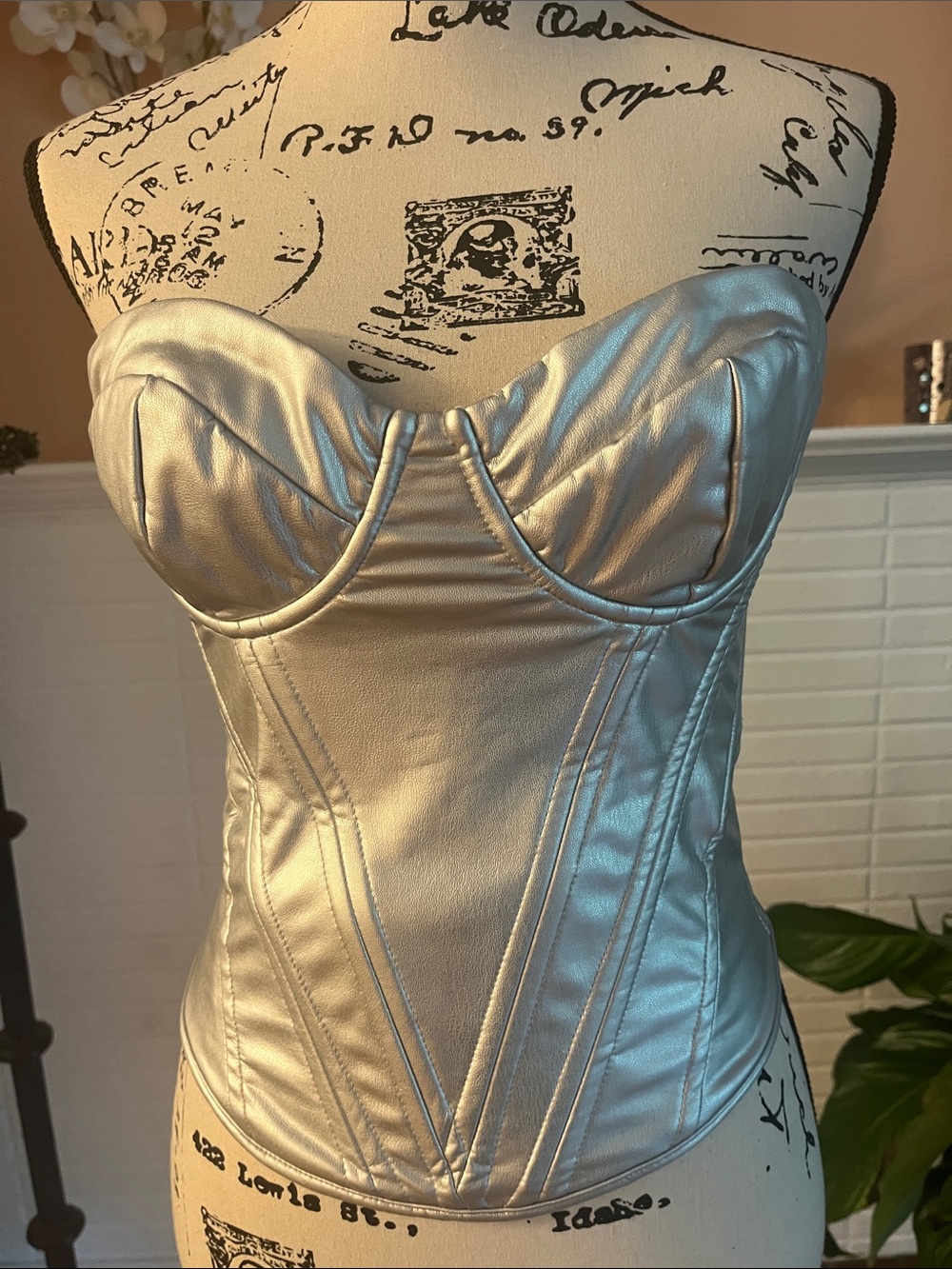 Strapless Metallic Silver Bandeau Corset Top